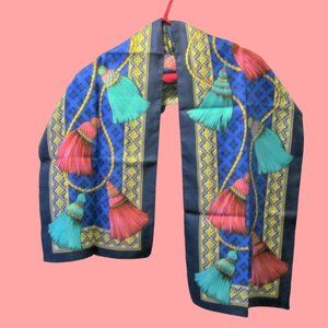 Vintage Avon Scarf Decorative Colorful Tassels Rope Designs Made in Italy